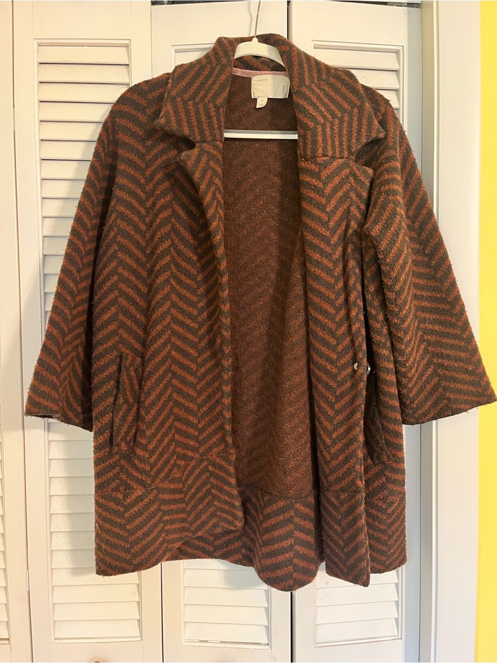 MOTH by Anthropologie Chevron Wool-Blend Cardigan Jacket - Rust & Brow